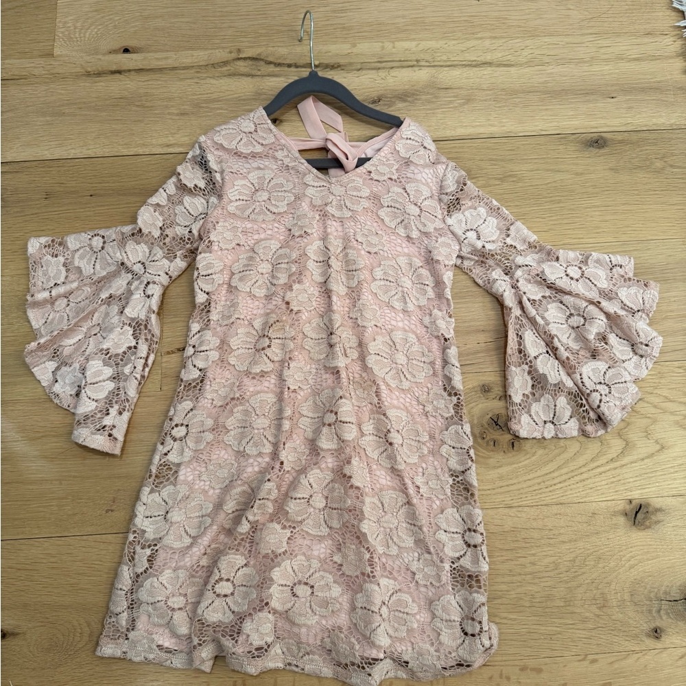 Amy Byer Blush Lace Bell Sleeve Dress